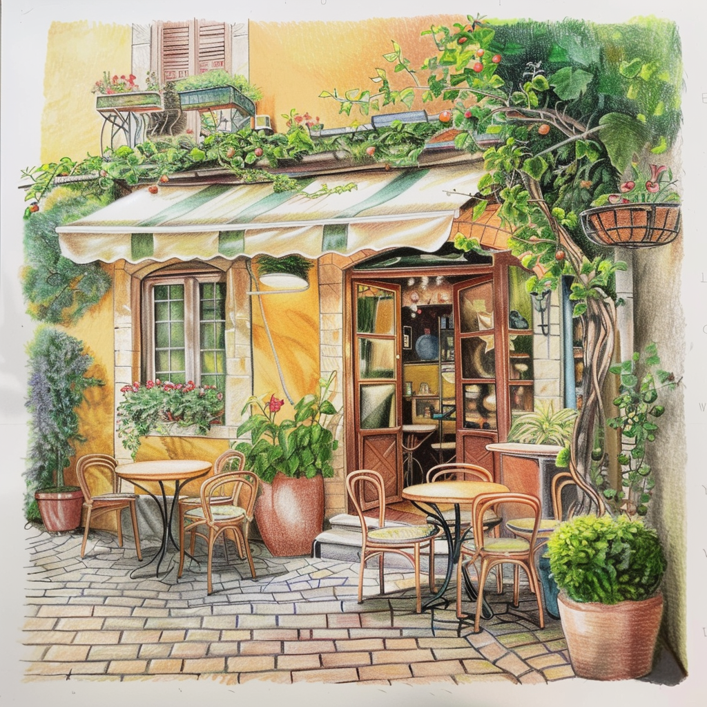 watercolor of a quaint cafe