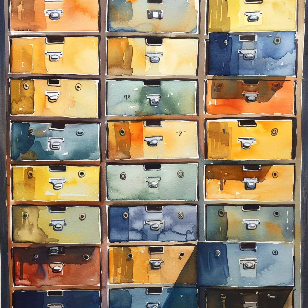 watercolor of piles of drawers